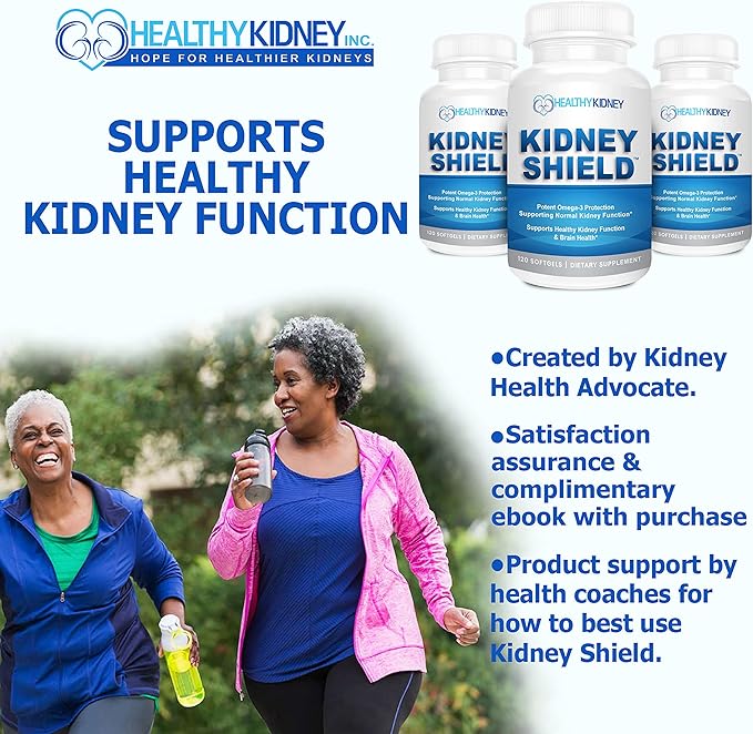 Kidney Shield Omega 3 Fish Oil Supplements - DHA EPA Omega 3 Supplement for Women & Men Kidney Health - Omega3 to Support Normal Kidneys Function & Cleanse, Detox & Repair - 120 Lemon Softgels