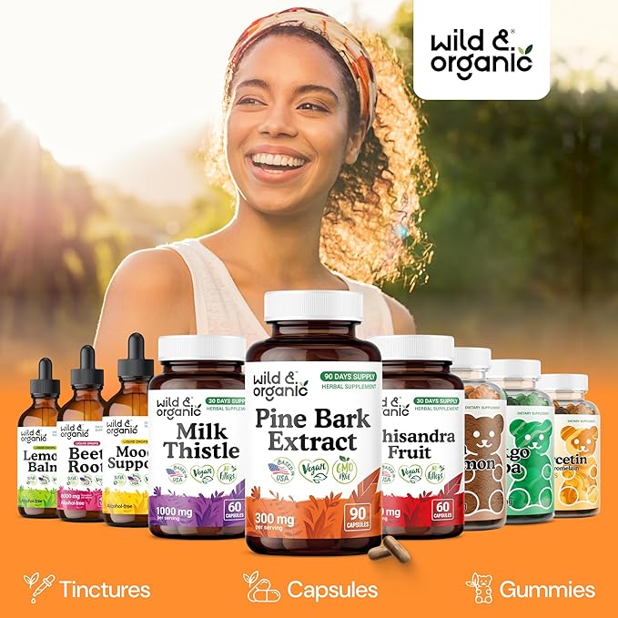 Wild & Organic Pine Bark Extract Capsules 300 mg - Antioxidant Support - 95% Proanthocyanidins - 90 Capsules - French Maritime Pine Bark Extract - 90 Days of Supply - Pinus Maritima - Vegan, Non-GMO
