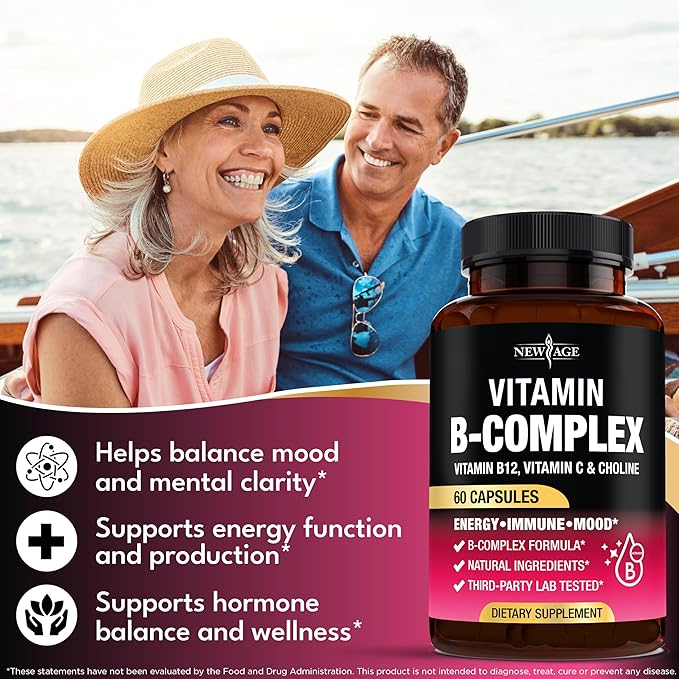 Vitamin B Complex for Men & Women - Made in USA - B-Complex: B1, B2, B3, B5, B6, B7, B8, B9, B12 with Vitamin C, Choline, Inositol - Energy, Brain & Heart Support Supplement - 120 Vegan Capsules
