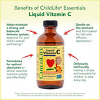 CHILDLIFE ESSENTIALS Liquid Vitamin C - Pure Vitamin C Liquid Supplement for Kids, Immune System Support, Natural Orange Flavor, 4 Fl Oz (Pack of 2)