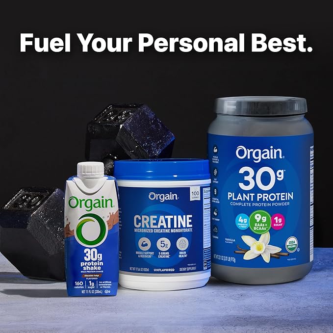 Orgain Creatine Monohydrate Micronized Powder,100 Servings,Unflavored,Supports Muscle Growth,Post Workout Recovery and Brain Health,No Artificial Additives,for Men & Women,Vegan,(Pack of 2)