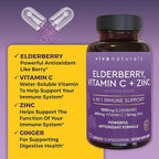 Viva Naturals Elderberry with Vitamin C and Zinc (120 Capsules) - 1000mg Sambucus Elderberry Immune Support Supplement, Black Elderberry Capsules for Adults, Elderberry Vitamins - 2 Months Supply