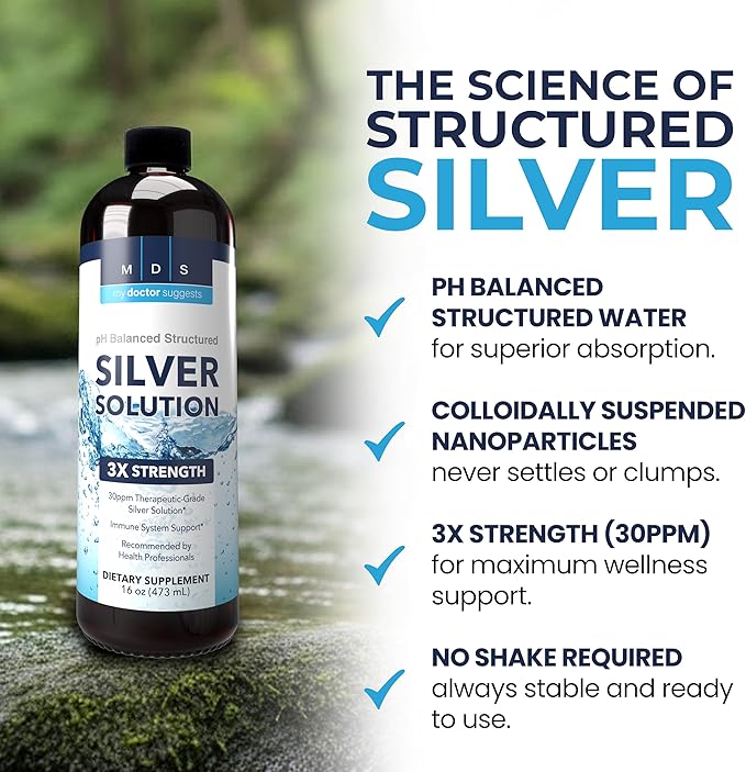Alkaline Structured Silver Liquid Supplement 30ppm - Immune and Gut Health Support - Extra Strength Structured Colloidal Silver Mineral Supplements - Made in USA (16 oz)