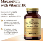Solgar Magnesium with Vitamin B6, 250 Tablets - Promote Healthy Bone Mineralization, Support Nerve & Muscle Function, Energy Metabolism - Non-GMO, Vegan, Gluten Free, Dairy Free, Kosher - 83 Servings