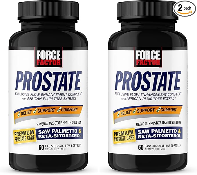 Force Factor Prostate Saw Palmetto and Beta Sitosterol Supplement for Men, Prostate Health/Size Support, Urinary Relief, Bladder Control, Reduce Nighttime Urination, 60 Softgels, (Pack of 2)