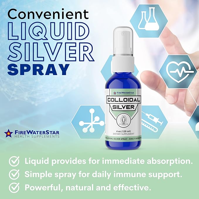 FWS Colloidal Silver Spray - 4 oz - Clear Silver - 50 ppm - 99.99% Pure Silver - Daily Immune Support
