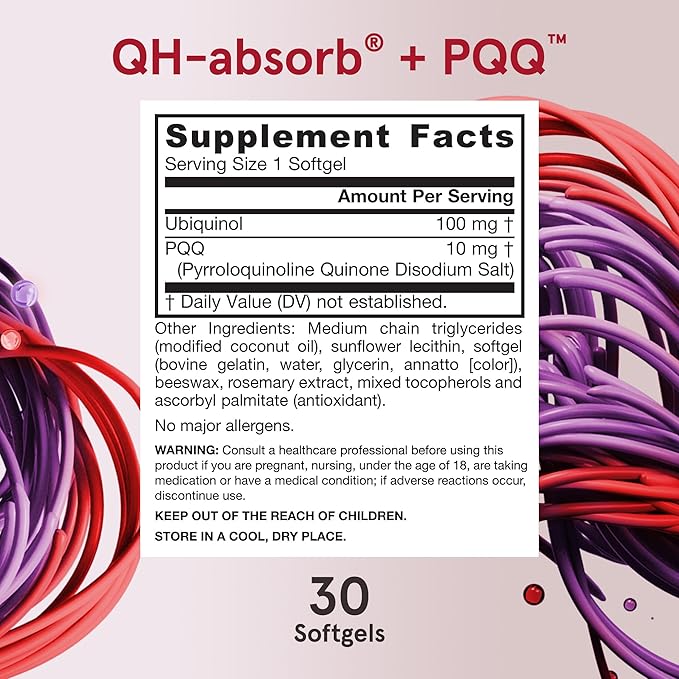 Jarrow Formulas QH-absorb + PQQ - 30 Softgels - Dietary Supplement Supports Mitochondrial Biogenesis, Energy Production & Cardiovascular Health - Up to 30 Servings