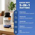 Magnesium Glycinate 500mg High Absorption Capsules with Vitamin C D3 B6 Zinc | Quality Sleep, Relaxation & Muscle Health Supplement for Women and Men | Chelated Magnesium 120 Count | Easy to Swallow