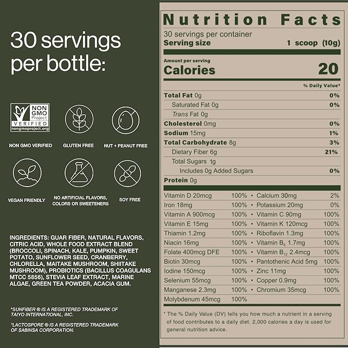 B.WILD Plant-Based Multivitamin Superfood Drink Mix – Refreshing Peach Green Tea with Vitamins, Minerals, Prebiotics & Probiotics for Gut Health & Daily Wellness – 30 Servings – Vegan, Gluten-Free