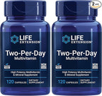 Life Extension Two-Per-Day Multivitamin, Vitamins B, C, D, zinc, Packed with Over 25 Vitamins, Minerals & extracts, Two-Month Supply, Non-GMO, Gluten-Free, 120 Capsules (Pack of 2)