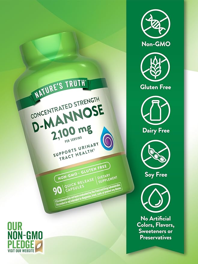 Nature's Truth D-Mannose Pills | 2100mg | 90 Capsules | Non-GMO & Gluten Free Supplement