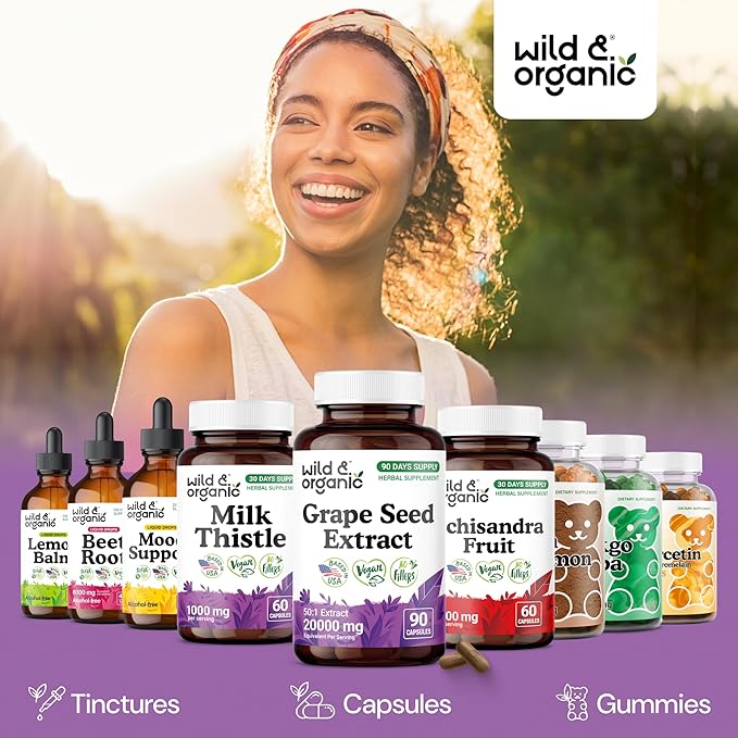 Wild & Organic Grape Seed Extract Capsules - Antioxidant Support - Grapeseed Extract 400 mg - 95% Polyphenols - 3 Month Supply - 90 Vegan Capsules - Non-GMO