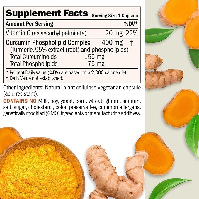 ANDREW LESSMAN Turmeric 400mg - 240 Capsules - 95% Curcuminoids as Phospholipid Complex for Optimum Benefits and Absorption, High Potency Standardized Extract, Small Easy to Swallow Capsules