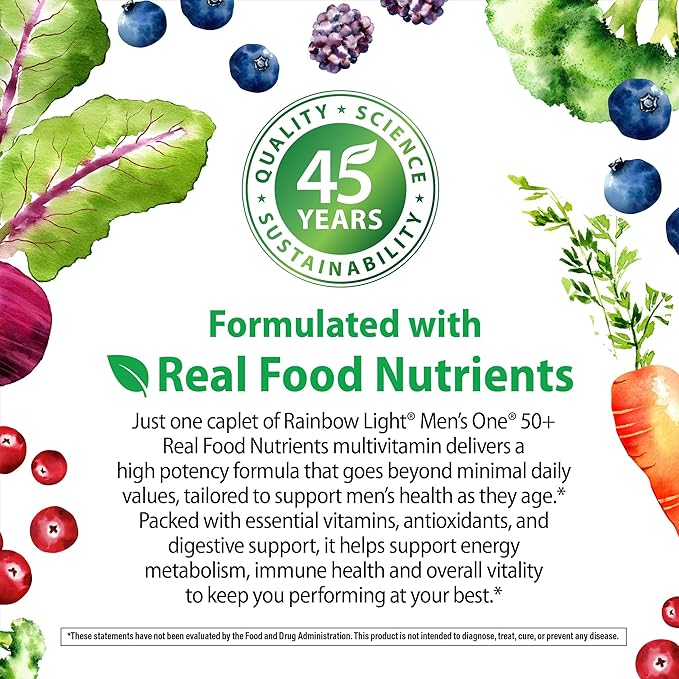 Rainbow Light Multivitamin for Men 50+, Vitamin C, D & Zinc, Probiotics, Men's One 50+ Multivitamin Provides High Potency Immune Support, Non-GMO, Vegetarian, 150 Tablets
