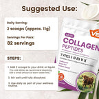 VEV Multi Collagen Peptides Powder with Types I, II, III, V, X, 32 oz (82 Servings) - Skin, Joint & Hair Support - Hydrolyzed Collagen Powder for Women, Biotin, Vitamin C, Unflavored, Dissolves Easily