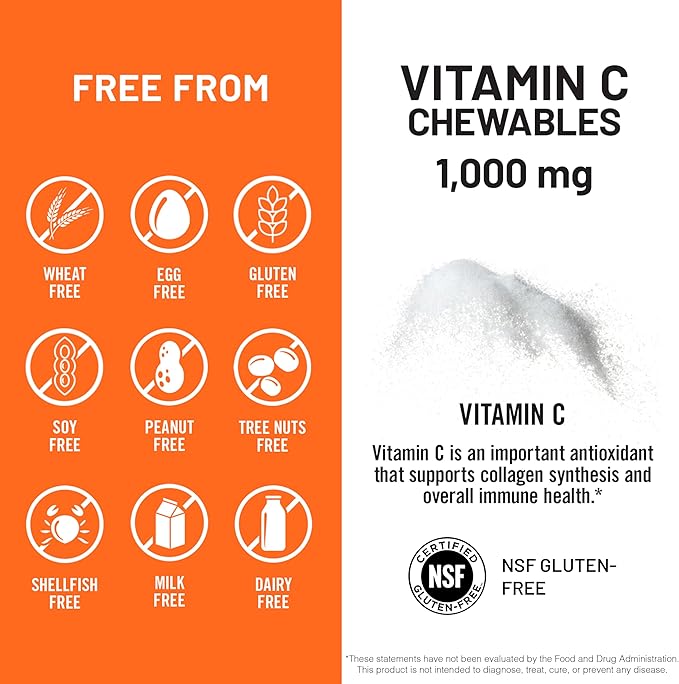 NatureWise Extra Strength Vitamin C Chewable 1000mg for Adults - Natural Orange Flavor - Immune System & Antioxidant Support - Non-GMO, Vegan & Sugar Free - 90 Chewable Tablets[45-Day Supply]