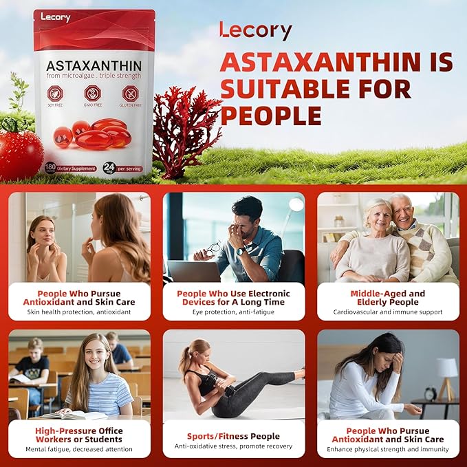 Astaxanthin 24mg, 180 Softgels | 6 Month Supply of Premium Antioxidant | Triple Strength for Eye, Immune, Skin & Circulation Support | Easy to Swallow, Non-GMO, Soy Free