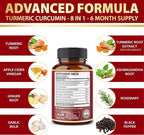2packs 90 Capsules Turmeric Curcumin + Apple Cinder Vinegar Capsules, 6 Month Supply with Ashwagandha, Ginger, 95% Standardized Curcuminoids, Joint & Absorption Support