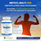 Power By Naturals Methyl Multi One – Iron-Free Methylated Multivitamin with Methyl B12, 5-MTHF, CoQ10 & Zinc – Methylation Support for Men & Women – 120 Capsules, 2-Pack (4-Month Supply)