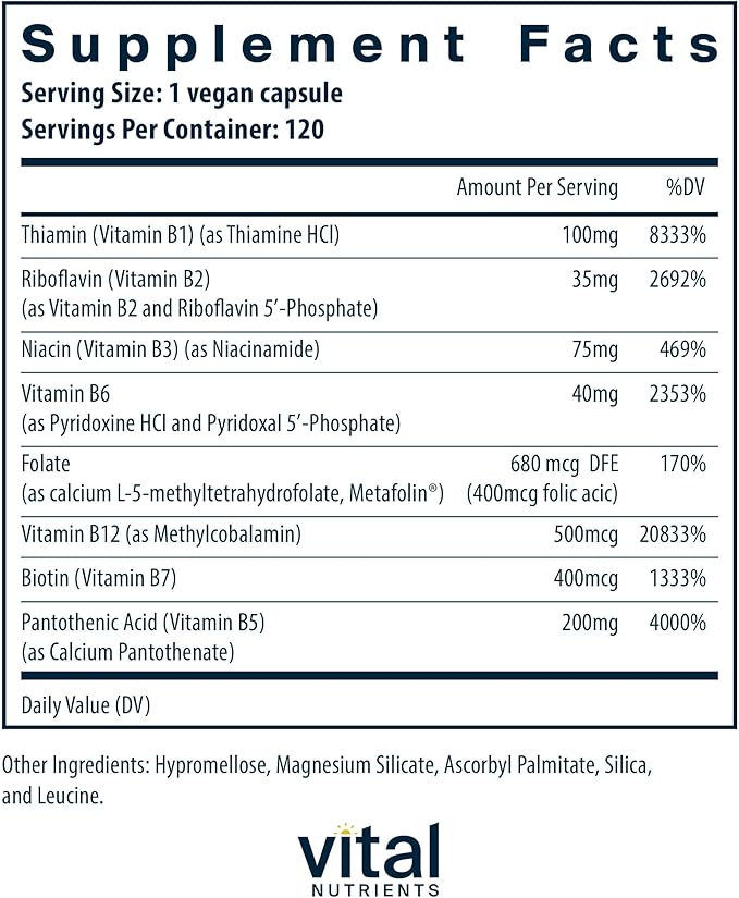 Vital Nutrients Vitamin B-Complex - Vegan High-Potency Methylated B Complex Vitamins - B Vitamins Support Energy Production, Metabolism, and Heart Health* - Gluten, Dairy, Soy Free - 120 Capsules