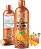 Liquid Collagen Peptides with Biotin & Hyaluronic Acid - Hydrolyzed Bovine Collagen Type 1 and 3, Biotin 10000mcg, Vitamins B5, B6, C & E - Orange Flavor