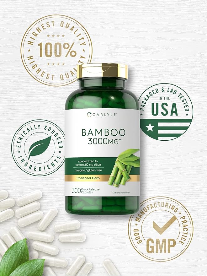 Carlyle Bamboo Extract Capsules | 300 Count | 210mg Silica | Non-GMO, Gluten Free Supplement