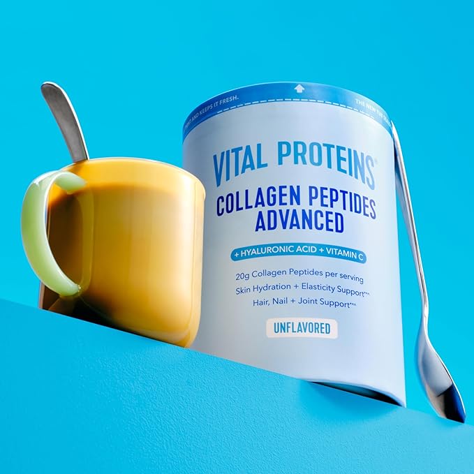 Vital Proteins Collagen Peptides Powder Advanced with Hyaluronic Acid & Vitamin C, Collagen Supplements, Unflavored, 12 Servings