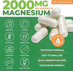 Forest Leaf Magnesium L-Threonate Magtein Capsules - 2000mg Magnesium Threonate Supplement Supports Cognitive Function, Focus, Brain, Deep Calm and Sleep for Men & Women | 90 Powder Veg Caps