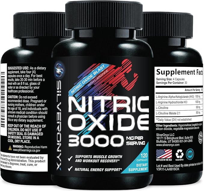 Extra Strength Nitric Oxide Booster - 3X Strength L-Arginine AKG & Citrulline Malate - Men & Women Premium Pre Workout Nitric Booster - Natural Energy & Muscle Support, Bottled in USA - 120 Capsules