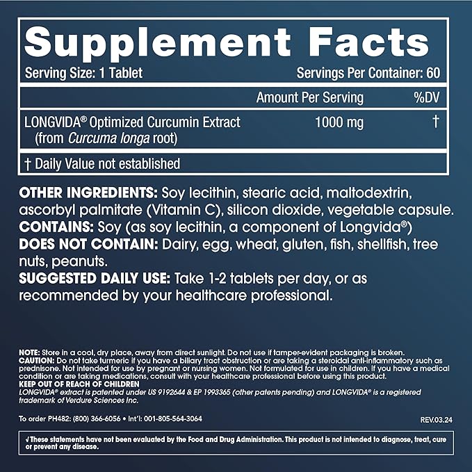 ProHealth Longevity Optimized Curcumin Longvida® - 1000 mg, 60 Tablets (3 Pack)