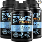 9-in-1 Vitamin B Complex - Methylated Multivitamin with B12 Methylcobalamin, Methylfolate, L-5-MTHF & Vitamin C - Methylated B Complex for Women & Men - Non-GMO, Gluten-Free (90 Servings) (3-Pack)