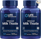 Life Extension Advanced Milk Thistle, Liver Health Supplement, Liver Detox, Cell Division, silymarin, silybin, bioavailable, Gluten Free, Non-GMO, 120 softgels, (Pack of 2)