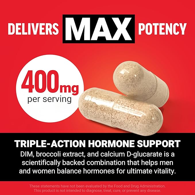 Force Factor DIM Max, DIM Supplement 400mg, Estrogen Balance for Women & Men, Extra Strength for Hormonal Acne, Metabolism, Menopause, PCOS, Diindolylmethane, Superior Absorption, 60 Capsules
