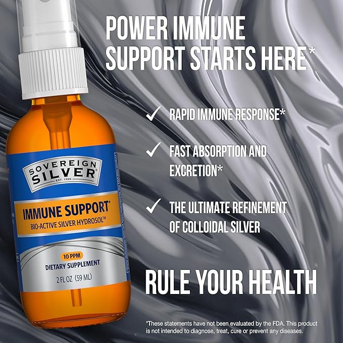 Sovereign Silver Immune Support, Colloidal Silver, Bio-Active Silver Hydrosol,10 ppm, Fine Mist Spray, 2 Fl Oz