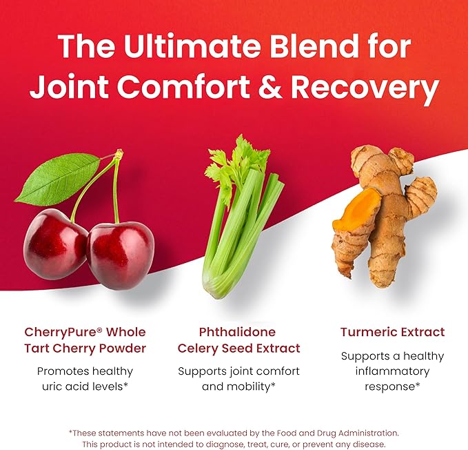 3 in 1 Tart Cherry Extract Capsules with Turmeric & Celery Seed for Feet & Joint Support Uric Acid Flush Cleanse & Purge Pills, 60 Veggie Capsules Manufactured in USA