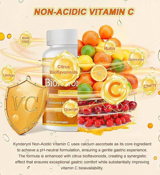 Vitamin C with Bioflavonoids Supplement for Immunity* & Antioxidant & Skin - Blend of VIT C 1000mg and Citrus Bioflavonoids 1100mg, Non-Acidic Acerola Cherry Vitamin C, Vegan, 90 Capsules
