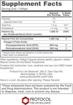 PROTOCOL FOR LIFE BALANCE Ultra Omega 3-D - 600mg EPA, 300mg DHA & 1,000 IU Vitamin D3 - Fish Oil for Brain Support - EPA DHA Omega Supplement - Non-GMO & Halal - 90 Softgels