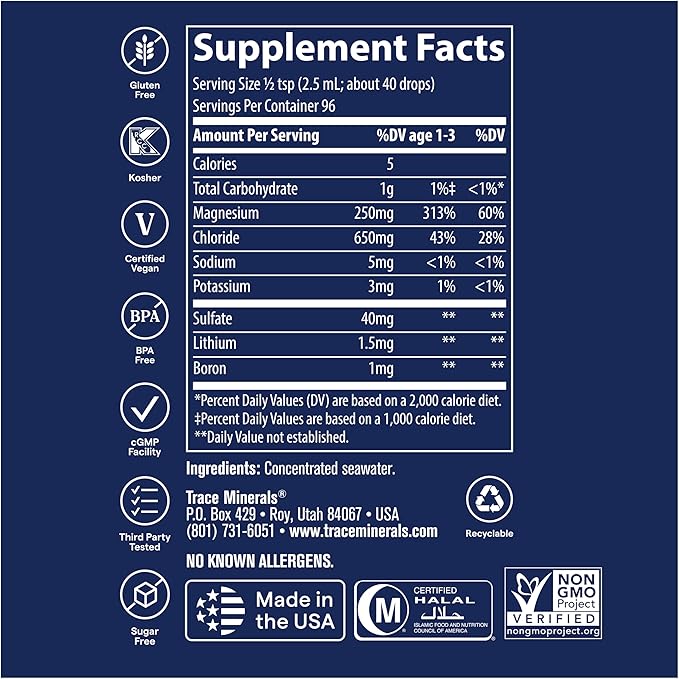 Trace Minerals ConcenTrace Trace Mineral Drops | Supports Energy, Digestion, Bone Health & Hydration, 70+ Ionic Trace Minerals w/ Magnesium, Chloride & Potassium | Keto, Vegan & Non-GMO | 24 Servings