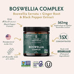 TRIBE ORGANICS Boswellia Serrata Complex Supplement for Joint Support, Muscle Relief - Vegetarian Non-GMO 120 Capsules, High Potency - Boswellin Super with Ginger Extract & Black Pepper - 420mg