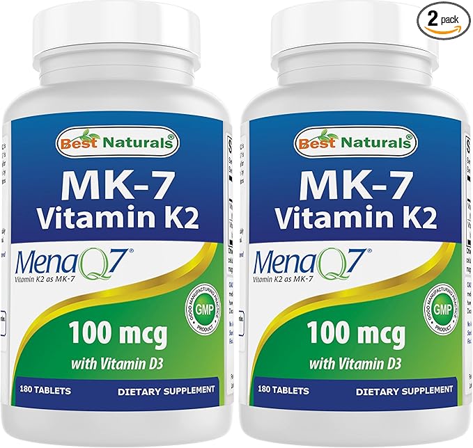 Best Naturals Vitamin K2 (MK7) with D3 Supplement Bone and Heart Health (5000 IU Vitamin D3 & 100 mcg Vitamin K2 MK7), 180 Tablets (Pack of 2)