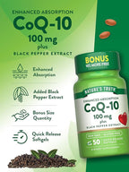 Nature's Truth CoQ10 100mg | 50 Softgels | Plus Black Pepper Extract | Non-GMO and Gluten Free Supplement