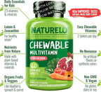 NATURELO Chewable Vitamin for Kids Multivitamin with Whole Food Organic Fruit Blend - 60 Tablets for Children (Pack of 2)