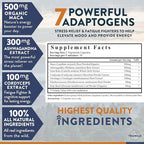 TruWild Adaptogen Blend with Cordyceps Maca Ashwagandha - Full Spectrum Mushroom Blend for Daily Support and Function, All Natural Formula with 7 Key Ingredients, 60 Capsules