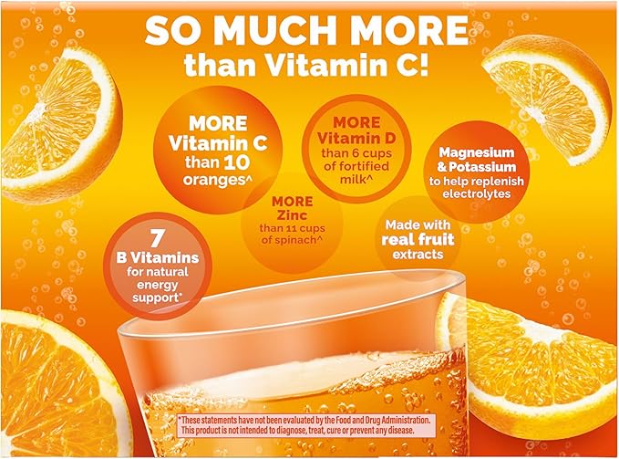 Emergen-C 1000mg Vitamin C Powder for Daily Immune Support Caffeine Free Vitamin C Supplements with Zinc and Manganese, B Vitamins and Electrolytes, Super Orange Flavor - 60 Count/2 Month Supply