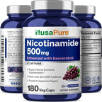 NusaPure Nicotinamide with Resveratrol (Vitamin B-3) 500 mg - 180 Vegetarian Caps (Non-GMO & Vegan)