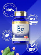 Carlyle B12 Vitamin 5000 mcg Sublingual | 250 Fast Dissolve Tablets | High Potency | Natural Berry Flavor | Vegetarian, Non-GMO & Gluten Free