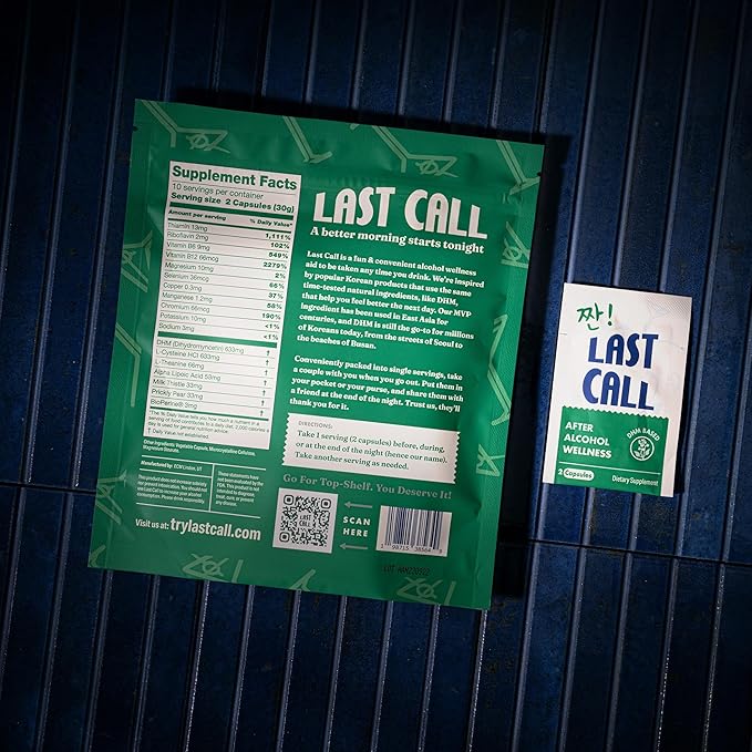 Last Call | Drinking Wellness Aid | DHM-Based Supplement | Dihydromyricetin, Prickly Pear, Milk Thistle, B Vitamins | 10-Pack