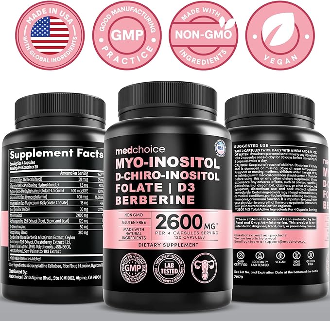 14-in-1 Women’s Inositol Complex Supplement – 40:1 Myo & D-Chiro Inositol with Folate, Vitamin D3, Zinc, Magnesium & Botanicals for Hormone & Feminine Wellness Support – (120 Capsules) (Pack of 4)