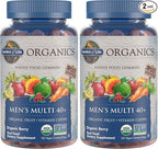 Garden of Life Organics Men 40+ Gummy Vitamins - Berry - Certified Organic, Non-GMO, Vegan, Kosher Complete Multi - Methyl B12, C & D3 - Gluten, Soy & Dairy Free, 120 Real Fruit Gummies, (Pack of 2)