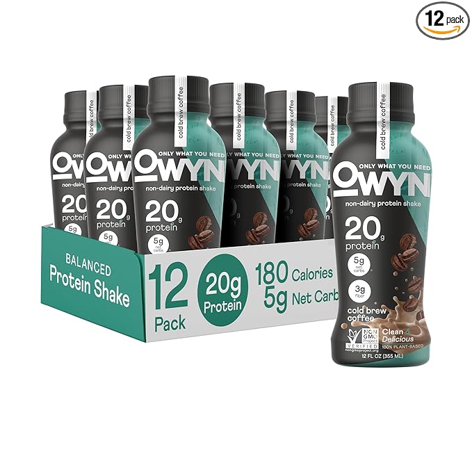 OWYN Only What You Need Cold Brew Coffee Flavored Protein Shake, 20g Protein, 4g Sugar, 3g Fiber, Dairy Free, Plant Based Protein Drink, 12 Count